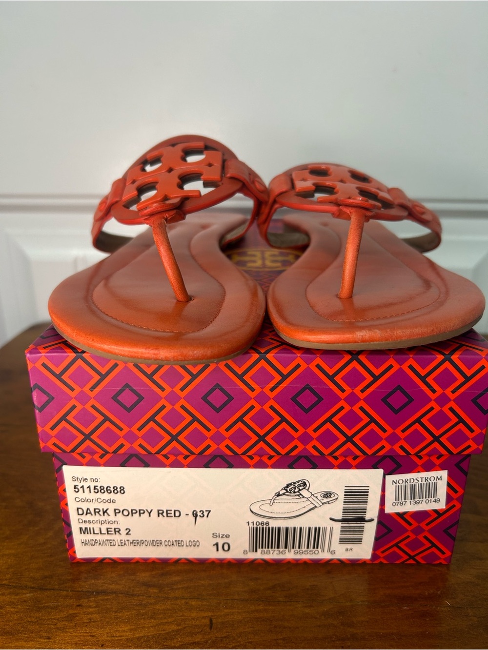 Tory Burch Miller Sandals Dark Poppy Red size 10 - Picture 3 of 5